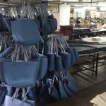 Leather bags in a handbag factory