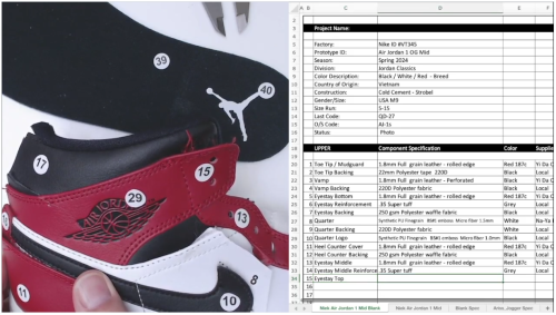 Create a Nike Air Jordan footwear spec sheet