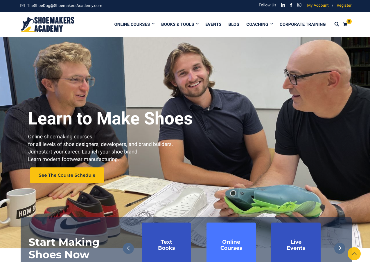 Welcome to Shoemakers Academy. We are excited to o offer our Shoemaking corporate training plan to individuals! Over 80 lessons!