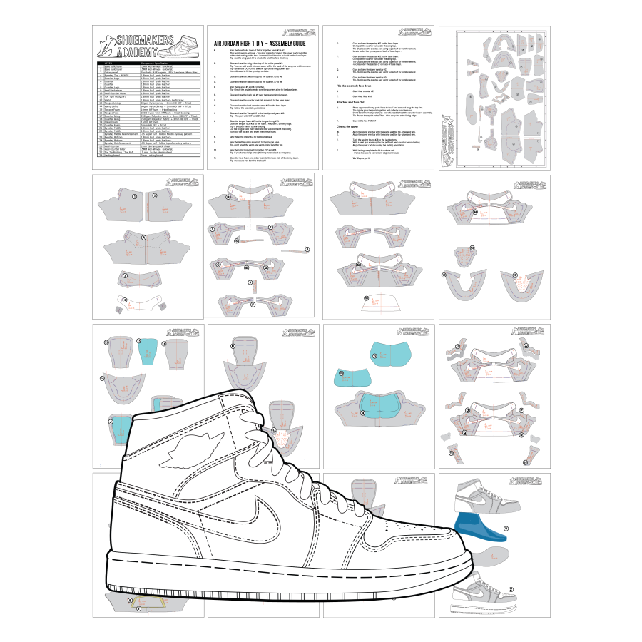 Air Jordan 1 OG High Retro Pattern assembly Kit shoemaking for beginners