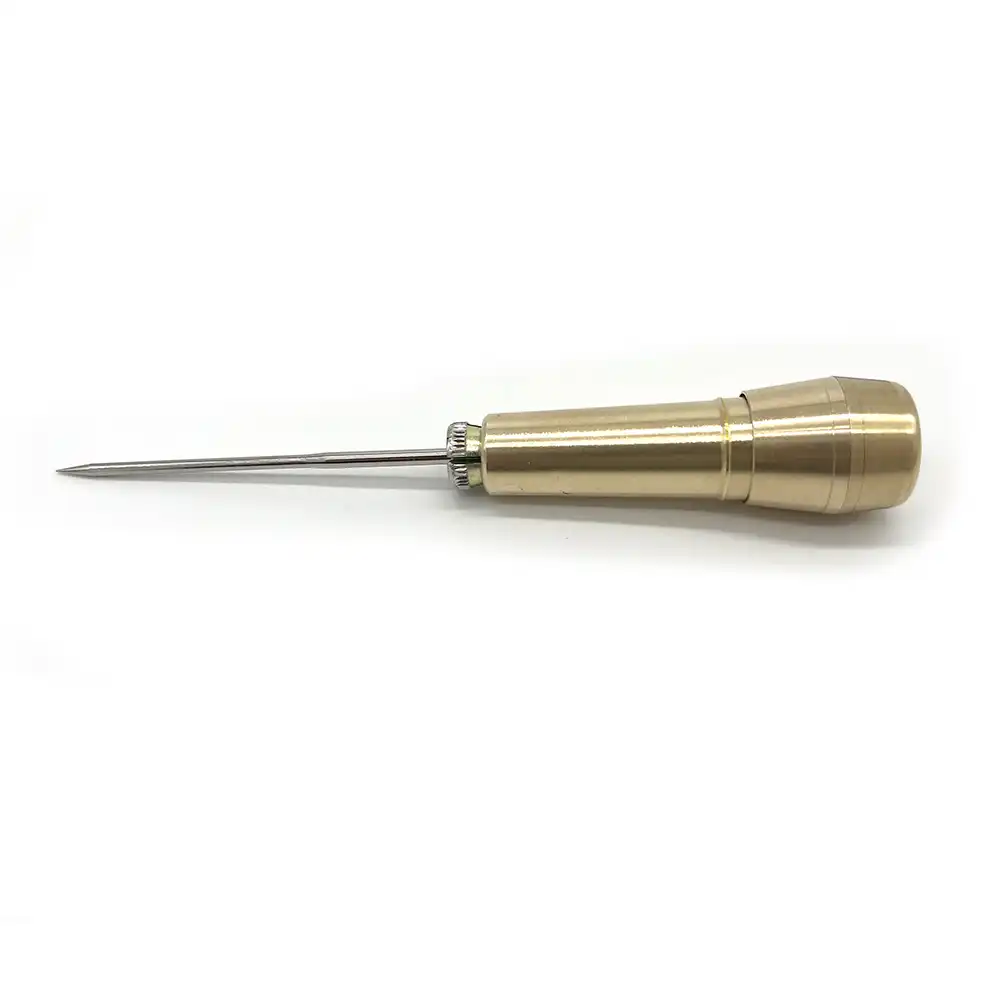 Copper Handle Sewing Awl Tool With 3 Needles (Round Hole, Straight, Bent) For Leather, Shoe & Bag Repair