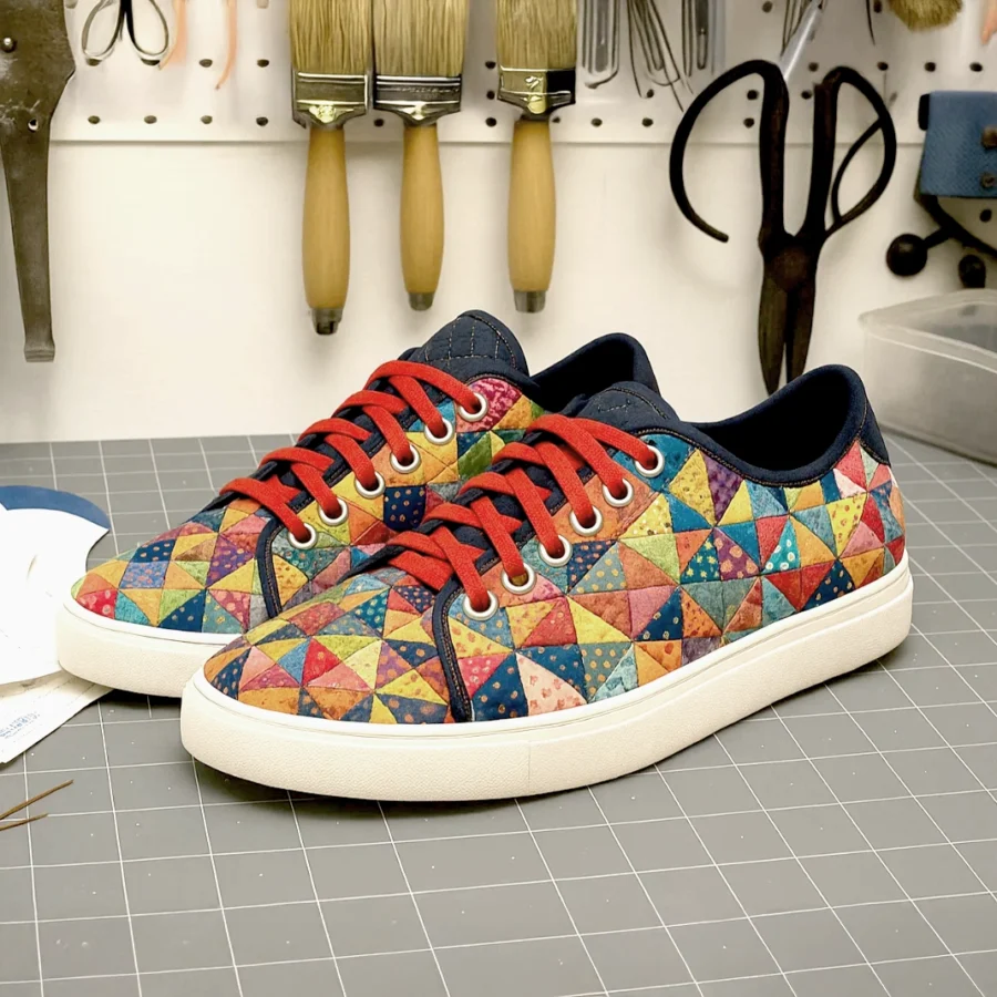 Handcrafted quilted sneakers using denim and cotton Sneakerkit