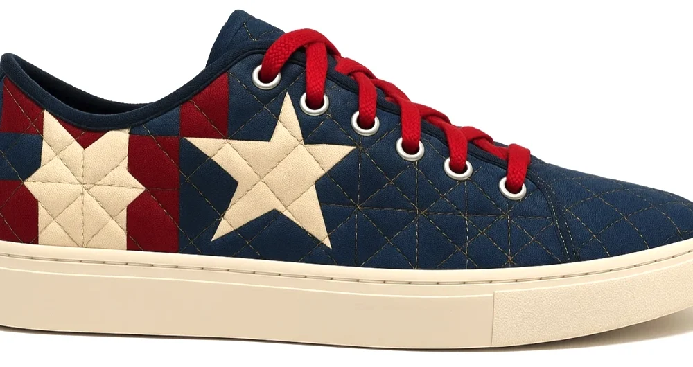 DIY quilted sneakers with hand-stitched fabric panels