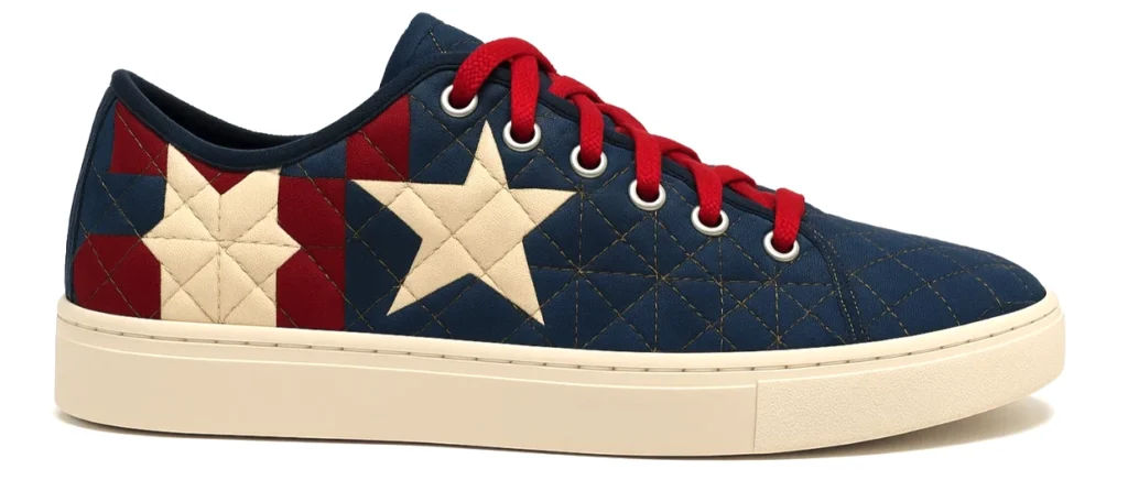 DIY quilted sneakers with hand-stitched fabric panels
