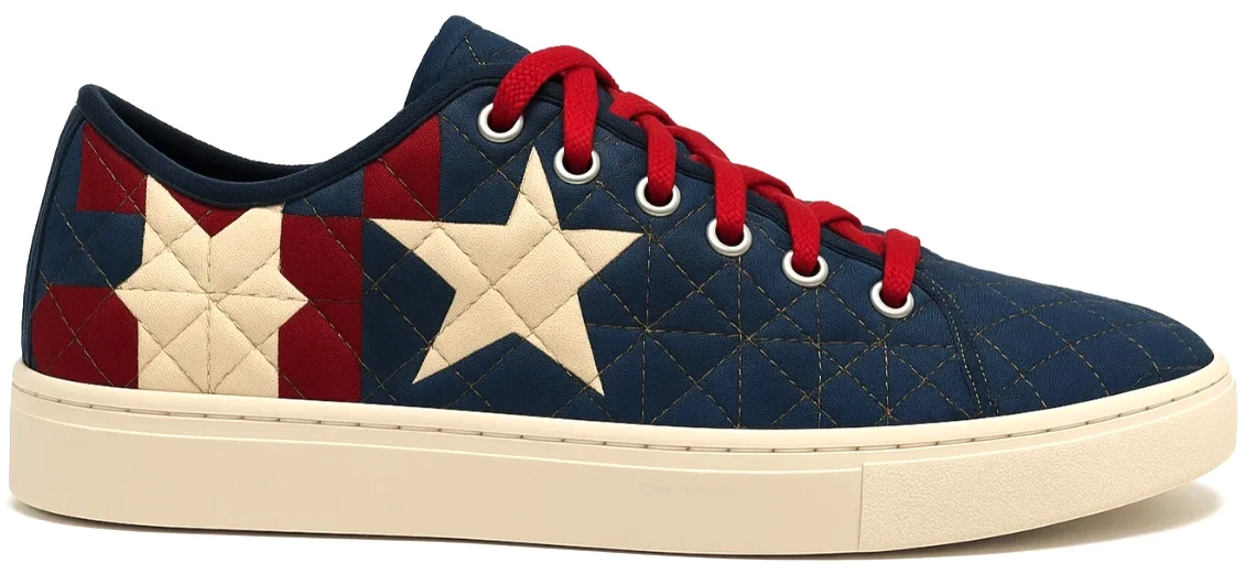 DIY quilted sneakers with hand-stitched fabric panels