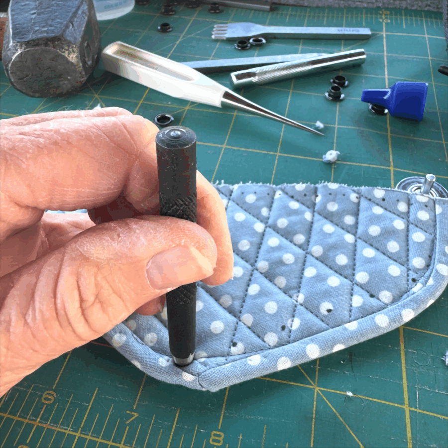 best eyelet setting kit for DIY quilted sneaker making, how to set eyelets in quilted sneakers DIY kit