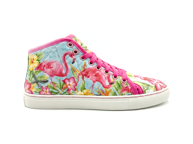 quilted sneaker, butterfly print sneaker, white quilted shoe, floral casual sneaker, women’s patterned sneaker