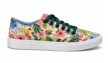 Floral Garden Quilted Sneaker Floral quilted low-top sneaker with green laces, watercolor flower print, and white sole