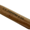 Close-up of a hammer head with a wooden handle. The hammer head is stamped with the text "C.S. OSBORNE & CO 65 MADE IN USA FORGED STEEL". The hammer is made of metal and wood.